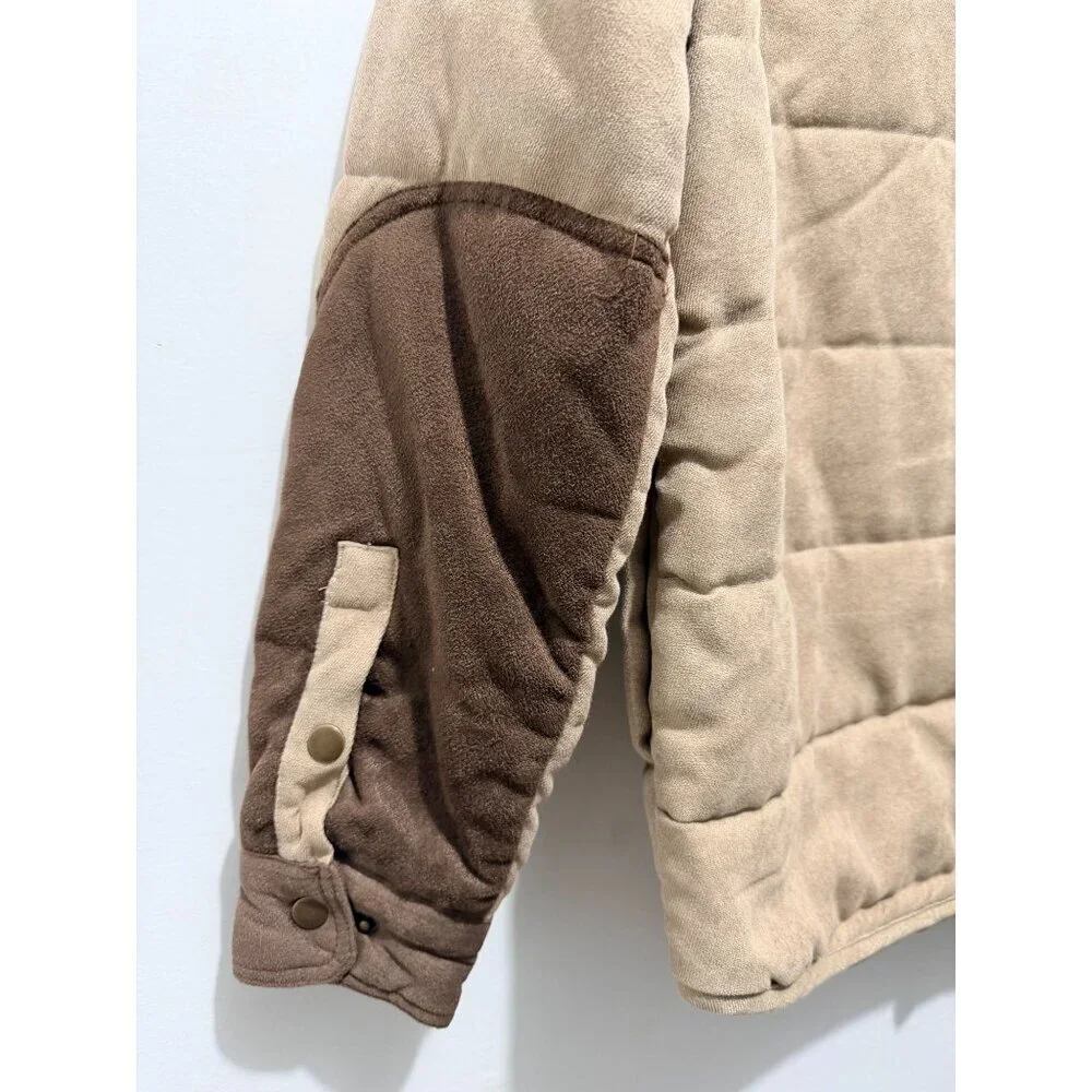 Outlander By Craft+Flow Small Quilted Tan & Brown Jacket With Snap Buttons